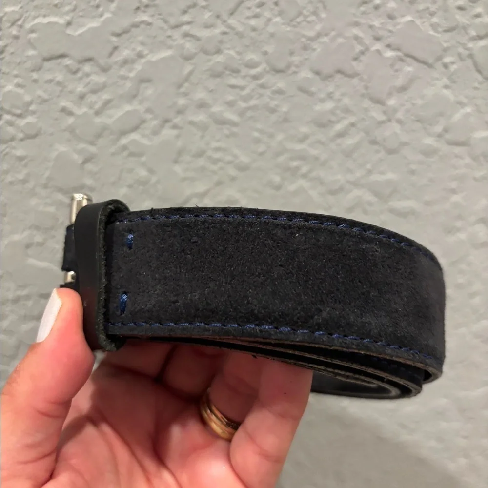 Ermenegildo Zegna Suede, Black Leather Belt with Silver Buckle (260)